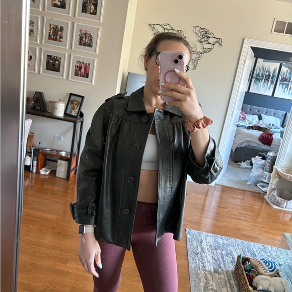 NWT Banana Republic black vintage genuine leather jacket early 2000s size XL! - Picture 3 of 7